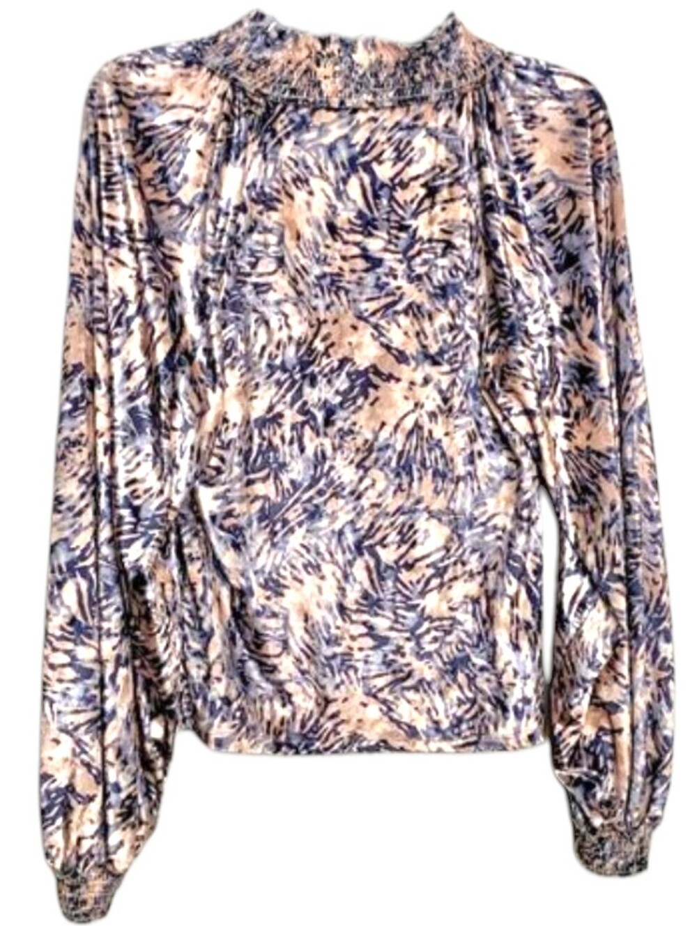 FREE PEOPLE 'Go Get 'Em' Crushed Velvet Balloon Sleeve Blouse Pink Blue MED NWOT - Picture 11 of 16